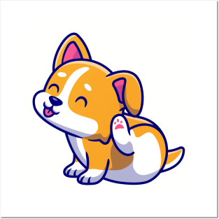 Cute Corgi Scratching Ear Cartoon Posters and Art